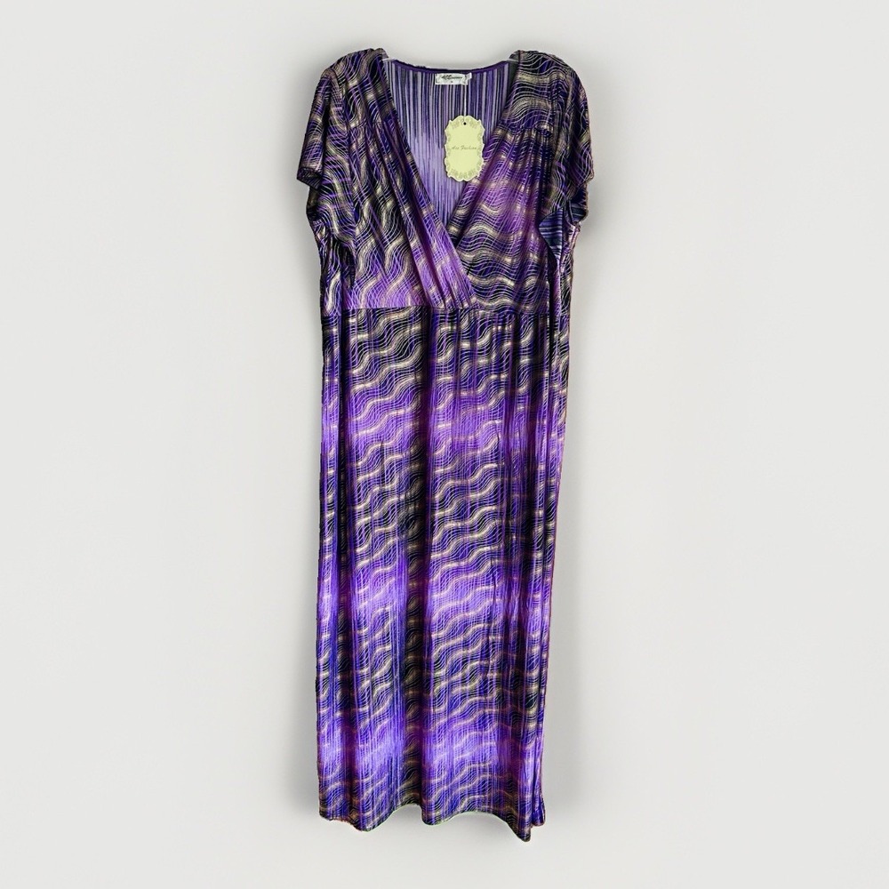 Women's Purple Maxi Dress Metallic Gold Knit V-Neck Plus Size 3X Ace Fashion